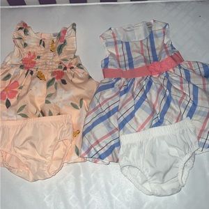 Two carters dresses size 6 months .only worn one time , no stains as well ☺️